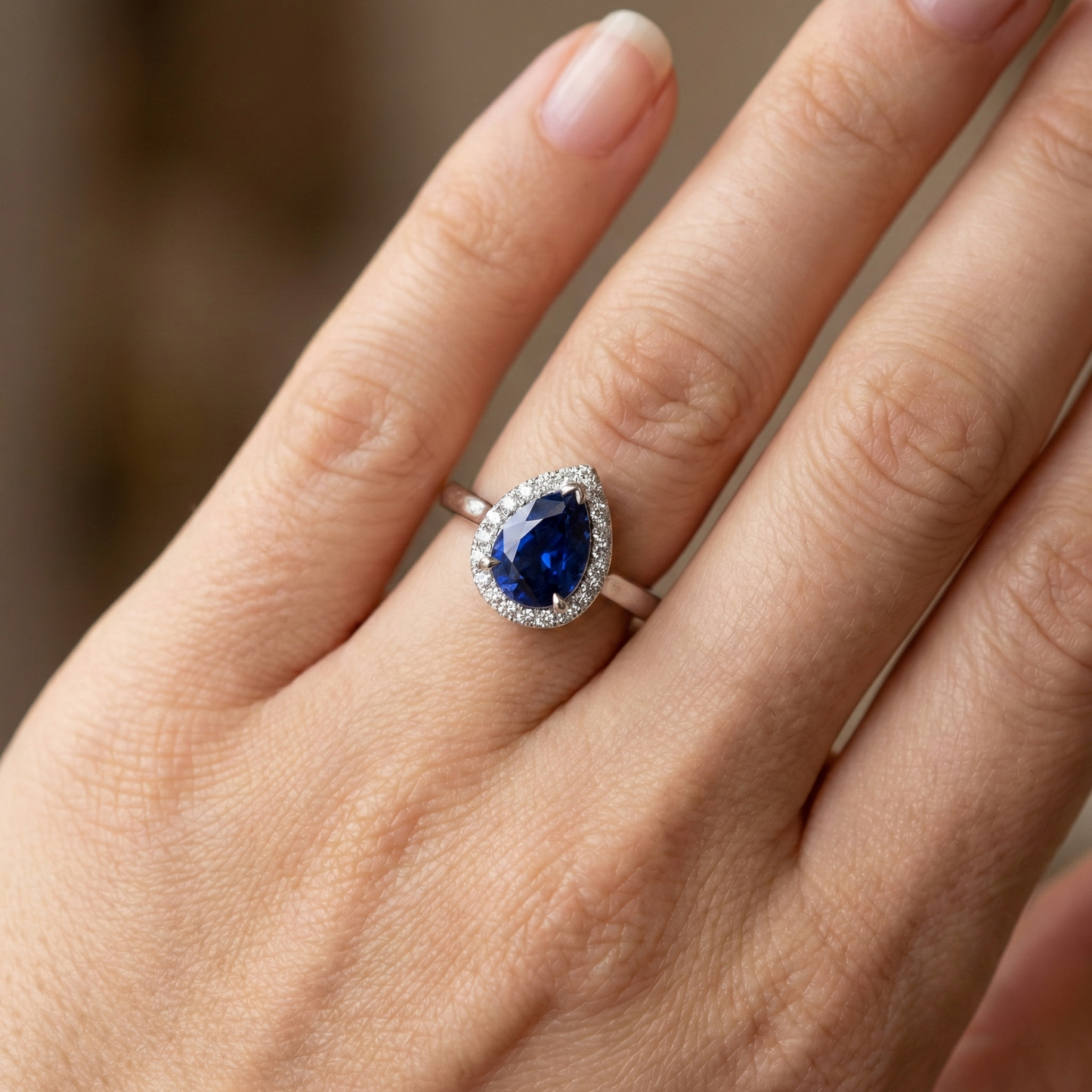 Simple Sapphire And Natural Earth Mined Diamond Halo Ring
