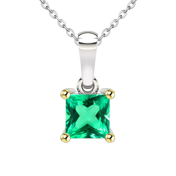 Genuine Fine Emerald Stone Pendant Necklace 3 ct 14K Two Tone Gold – main view