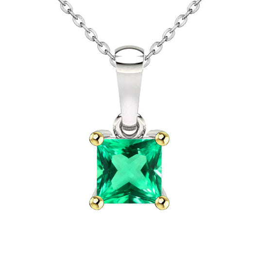 Genuine Fine Emerald Stone Pendant Necklace 3 ct 14K Two Tone Gold – main view