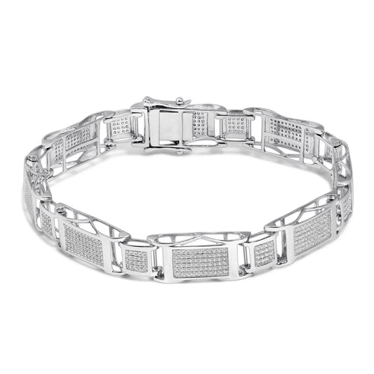 Small Real Brilliant Cut 8.90 Carats Diamonds Men's Bracelet 14K White Gold