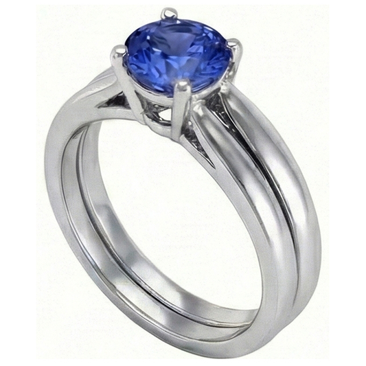 Solitaire 3 Carat Ceylon Sapphire Ring Set 14K New