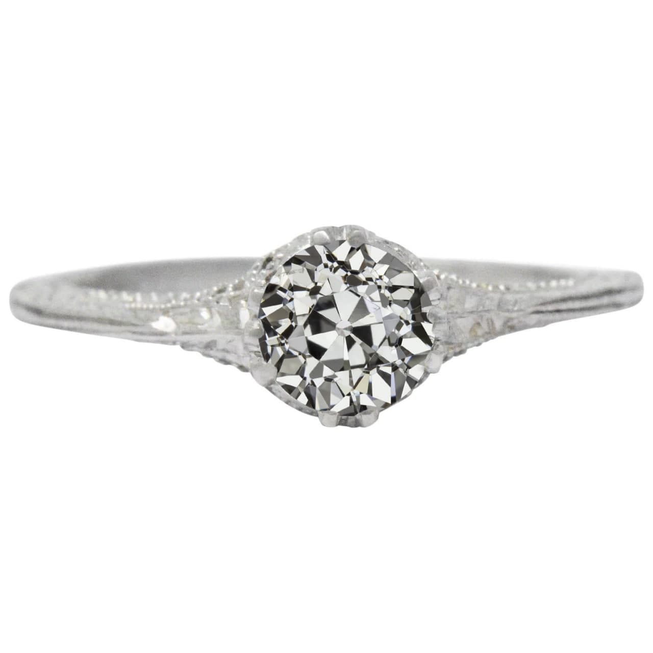 Solitaire Anniversary Ring Round Old European Natural Diamond 2 Carats Gold