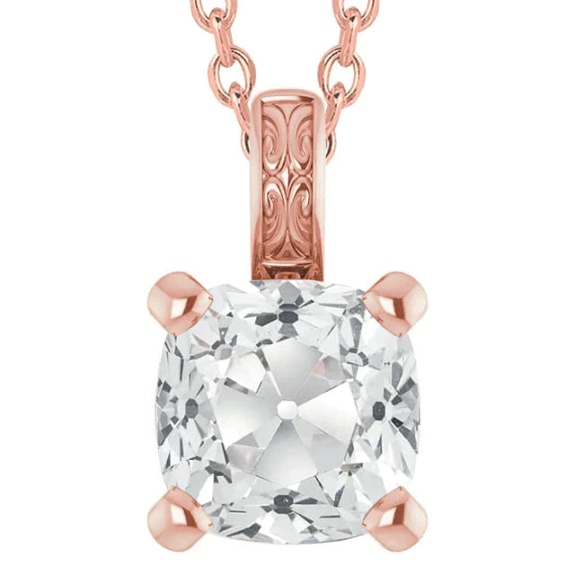 Solitaire Big Real Diamond Pendant 5 Carats Cushion Old Miner Slide Chain