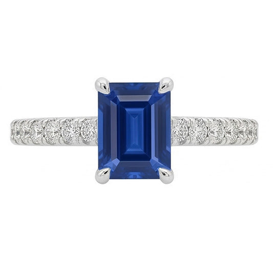 Solitaire Blue Gemstone Sapphire With Accents Ring 2.50 Carats Pave