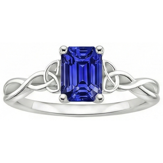 Solitaire Blue Sapphire Ring Vintage Style Emerald Cut 3.50 Carats