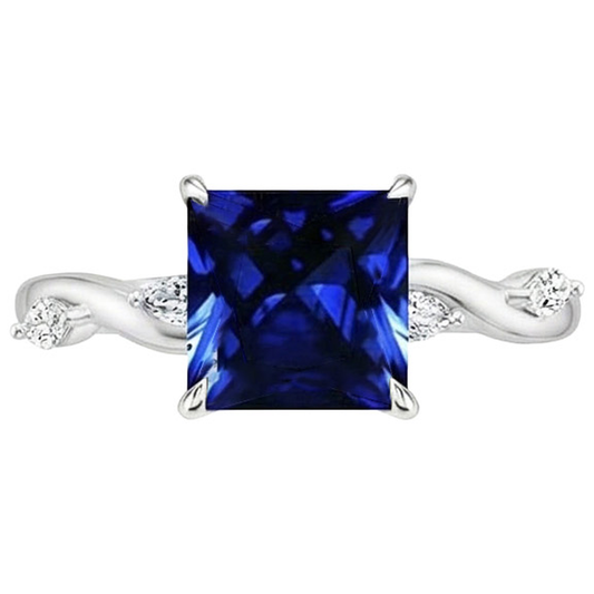 Solitaire Blue Sapphire Ring With Accents Marquise Natural Earth Mined Diamonds 5.50 Carat