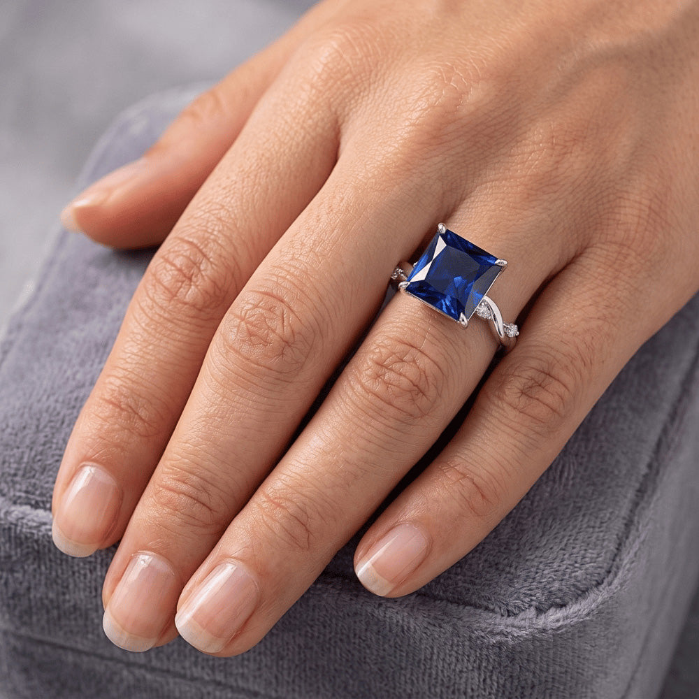 Solitaire Blue Sapphire Ring With Accents Marquise Natural Earth Mined Diamonds 5.50 Carat