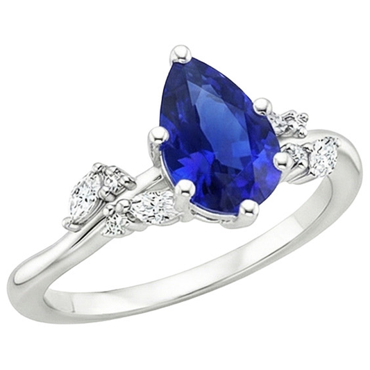 Solitaire Blue Sapphire Ring With Natural Earth Mined DIAMOND ( NOT LAB GROWN )s Accents 3.50 Carats