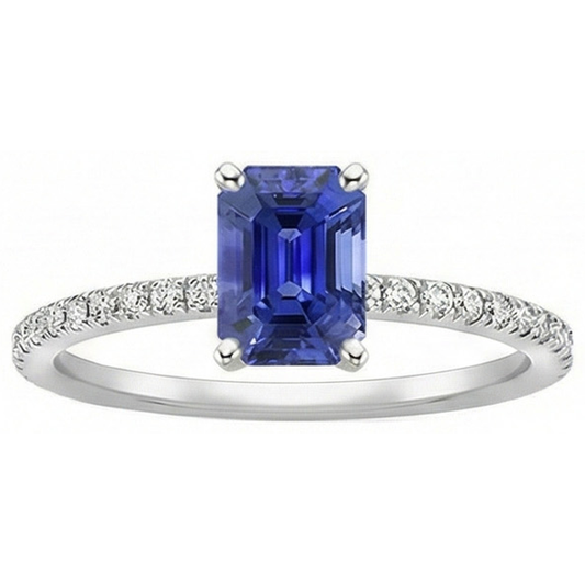 Solitaire Blue Sapphire With Accents Ring & Pave Set Natural Earth Mined Diamonds 5 Carats