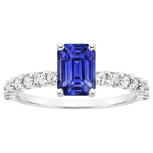 Solitaire Ceylon Sapphire With Accents Ring & Natural Earth Mined Diamonds 5 Carats