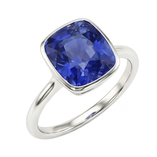 Solitaire Cushion Sapphire Ring Bezel Set 2 Carats Gemstone Jewellery