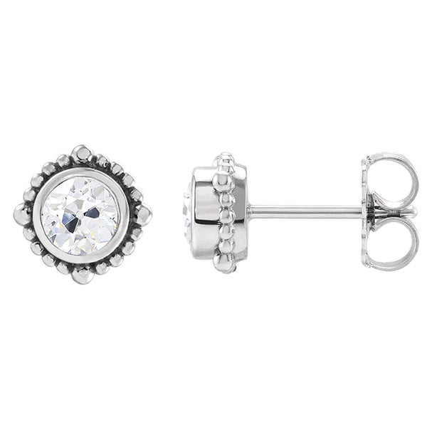Solitaire Diamond Real Studs Round Old Miner 3 Carats Push Backs Bezel Set