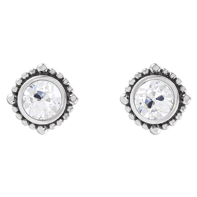 Solitaire Diamond Real Studs Round Old Miner 3 Carats Push Backs Bezel Set