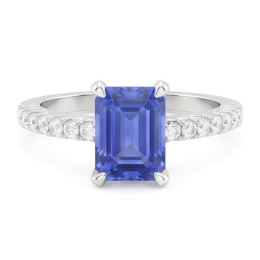 Solitaire Emerald Blue Sapphire Wedding Ring With Natural Earth Mined Diamond Accents 3 Carats