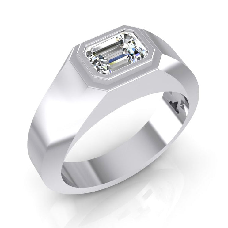 Solitaire Emerald Real Diamond Men's Ring 1 Carat Gold 14K