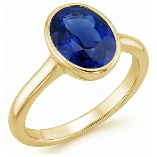 Solitaire Engagement Ring Bezel Set Oval Ceylon Sapphire 2.50 Carats