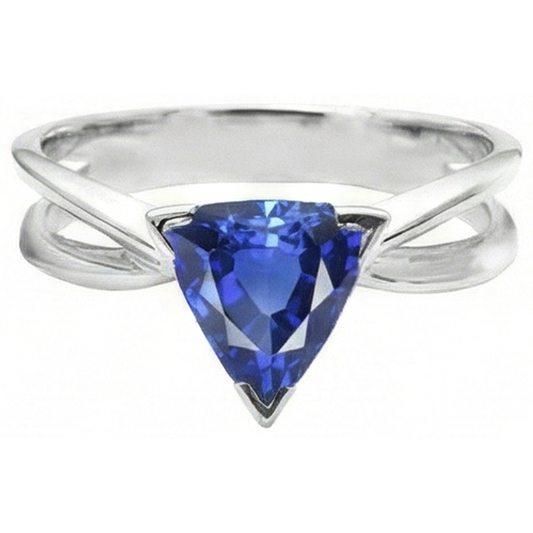 Solitaire Engagement Ring Trillion Sapphire Gold Split Shank 1 Carat