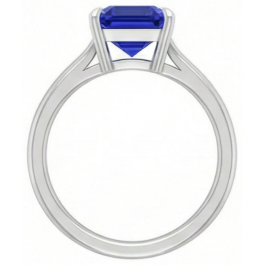 Solitaire Gemstone Ring Asscher Blue Sapphire Prong Set 1.50 Carats