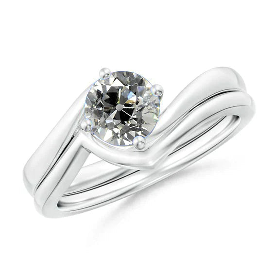 Solitaire Gold Engagement Ring Band Set Round Old Mine Cut Natural Diamond 1.50 Carats