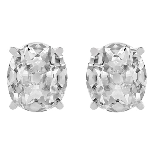 Solitaire Gold Real Diamond Studs Oval Old Cut Earrings 10 Carats Prong Set