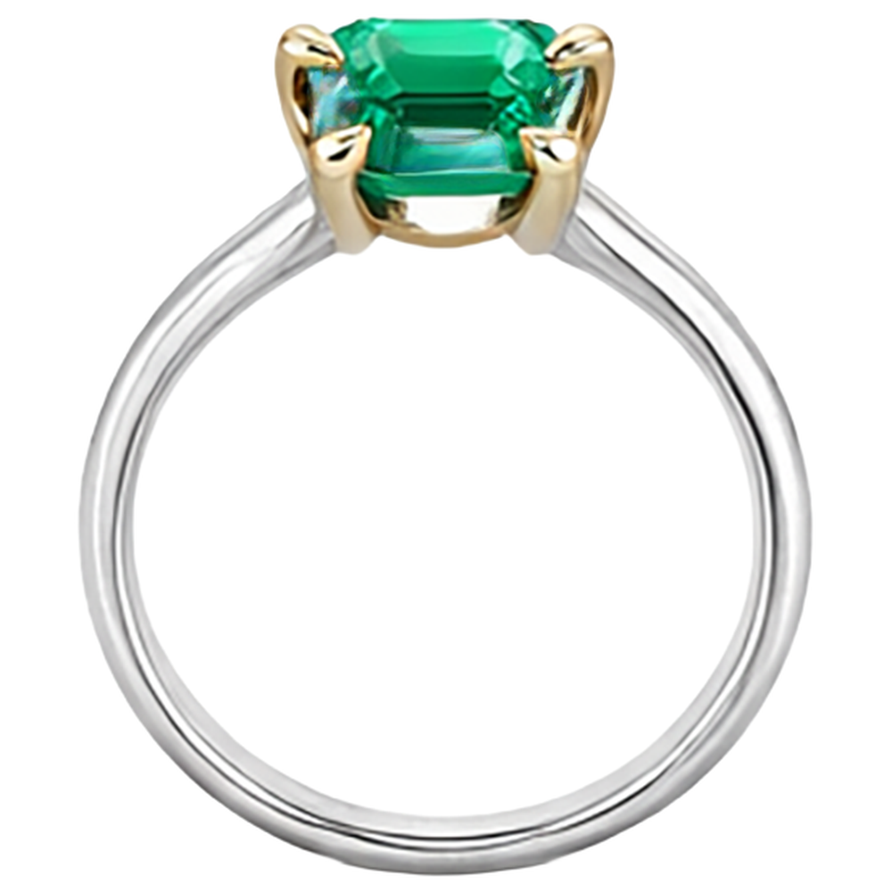 Fine Emerald Emerald Cut Gemstone Ring in 14K Two Tone Gold – top view