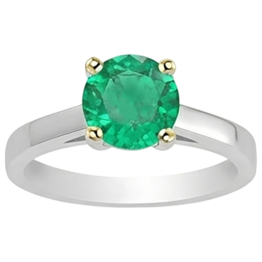 Precious Stone Ring Two-Tone 14K Gold with Emerald – front view