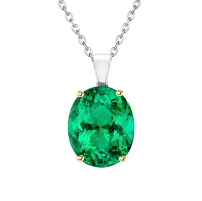 Emerald Oval Cut Precious Stone Pendant in Two-Tone 14K Gold – main view