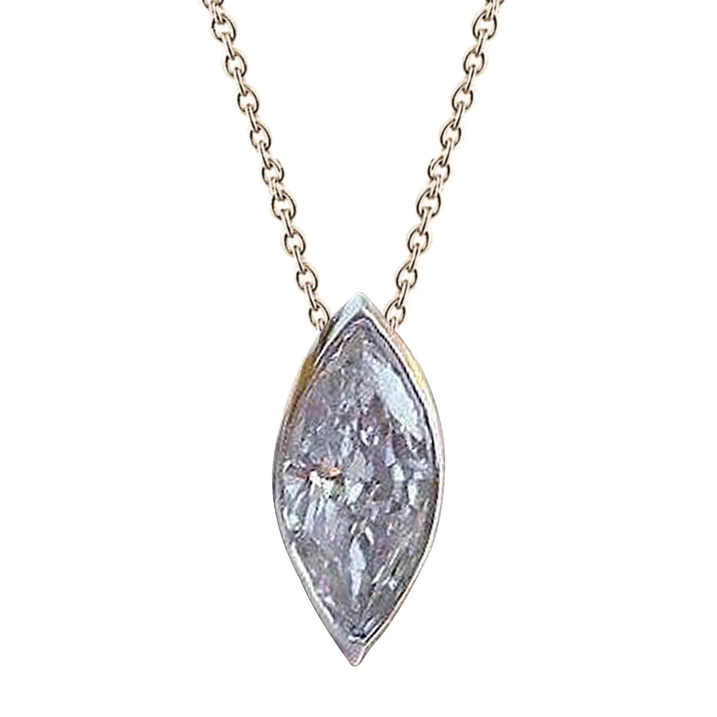 Solitaire Marquise Cut Real Diamond Necklace Pendant Gold Jewelry 1.5 Ct