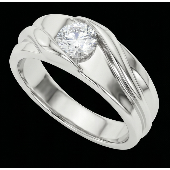 Solitaire Mens Wedding Band Round Cut