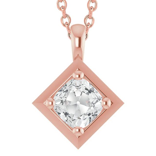 Solitaire Natural Diamond Pendant Cushion Old Mine Cut 5 Carats Prong Set