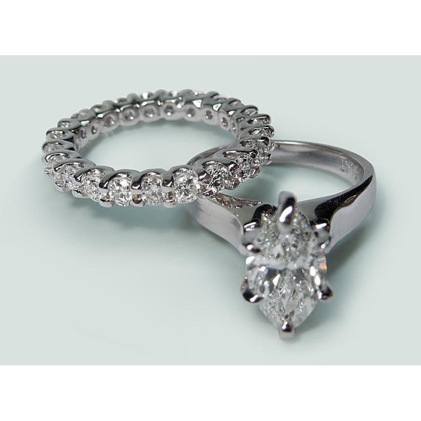 Solitaire Natural Diamond Ring White Gold 14K 2 Carats Marquise Cut