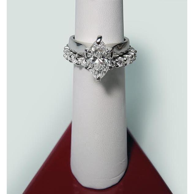 Solitaire Natural Diamond Ring White Gold 14K 2 Carats Marquise Cut3