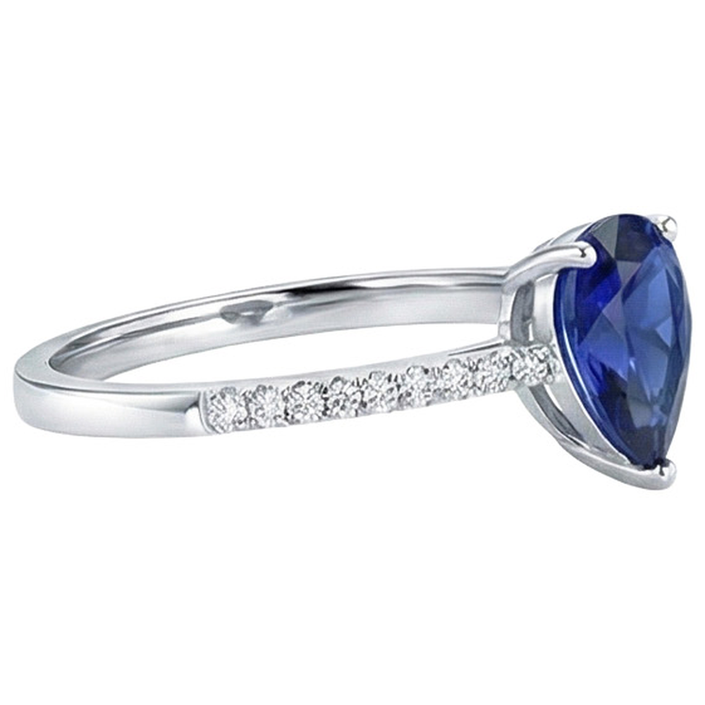 Solitaire Oval Blue Sapphire Ring With Natural Earth Mined DIAMOND ( NOT LAB GROWN ) Accents 2.50 Carats