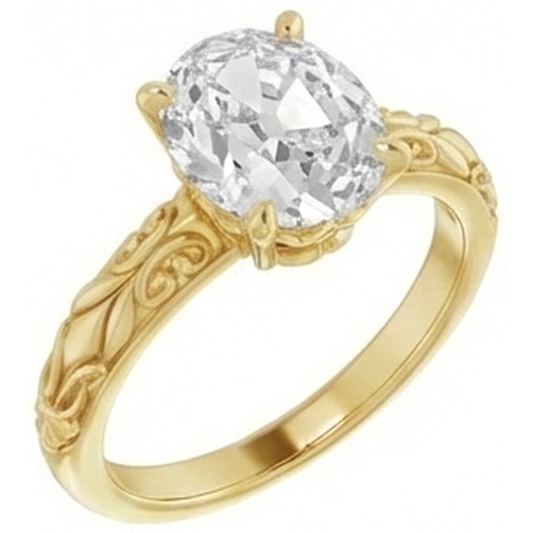 Brilliant Diamond Antique Cushion Single Stone Ring in 14K Yellow Gold – front view