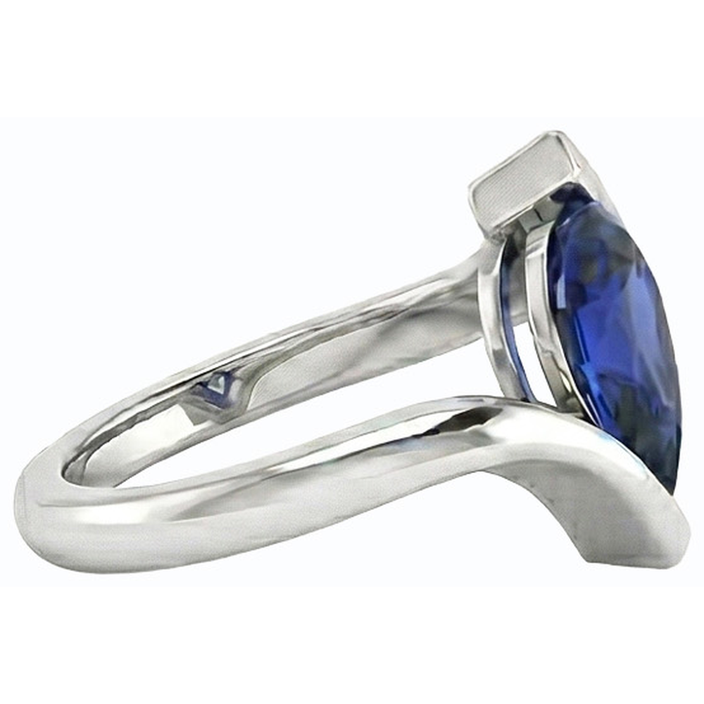 Solitaire Pear Deep Blue Sapphire Ring 14K Gold Tension Style 2 Carats