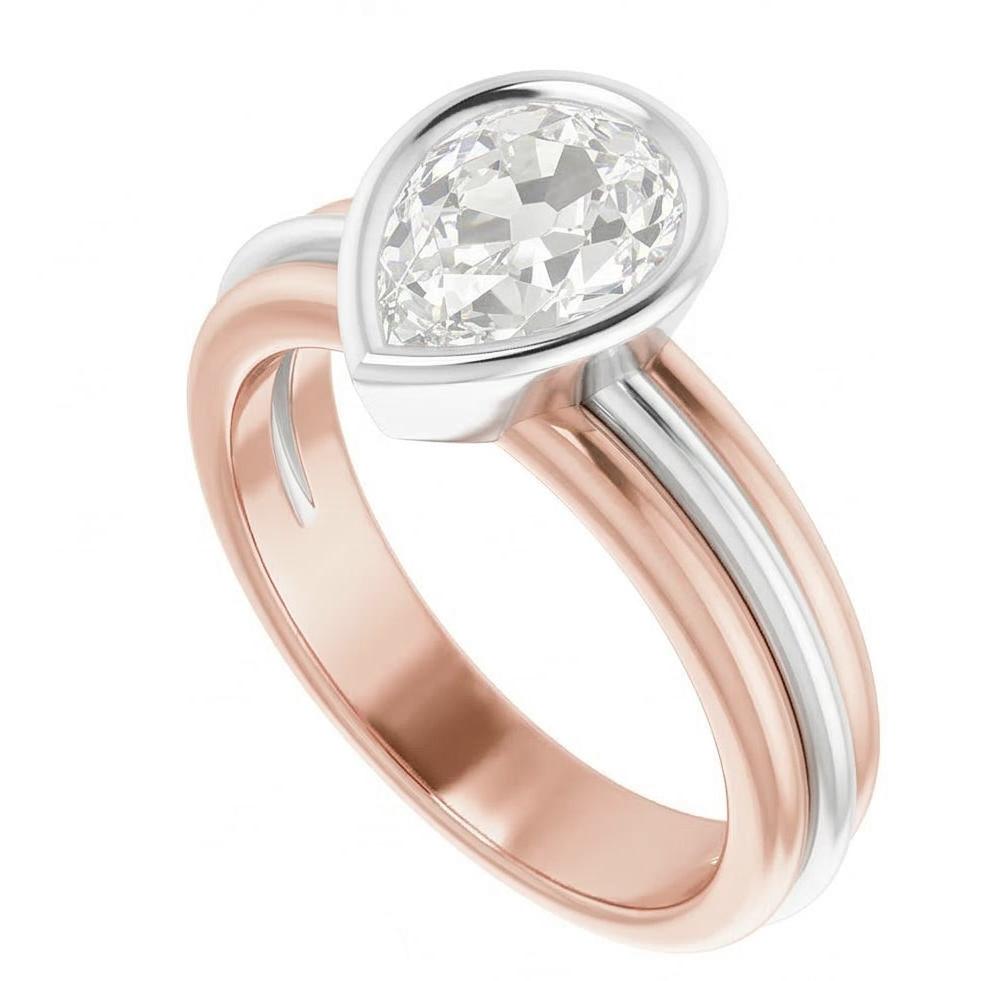 Solitaire Pear Old European Real Natural Earth Mined Diamond Ring Bezel Set 2.20 Carats