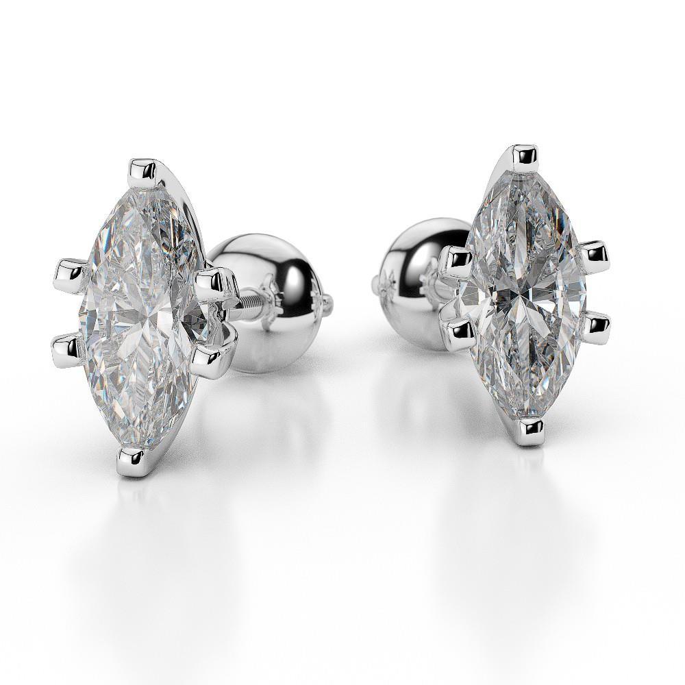 Solitaire Prong Set Real Diamond 3.80 Carats Lady Studs Earrings Wg 14K