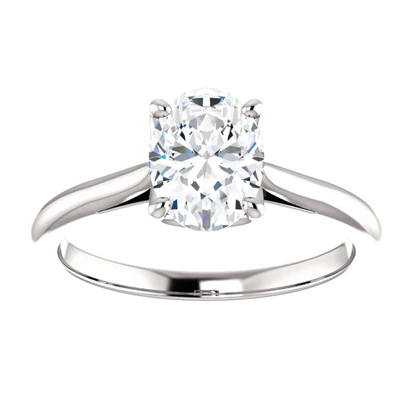 Solitaire Real Diamond Engagement Ring Oval 5 Carats White Gold 14K
