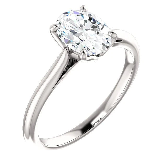 Solitaire Real Diamond Engagement Ring Oval 5 Carats White Gold 14K