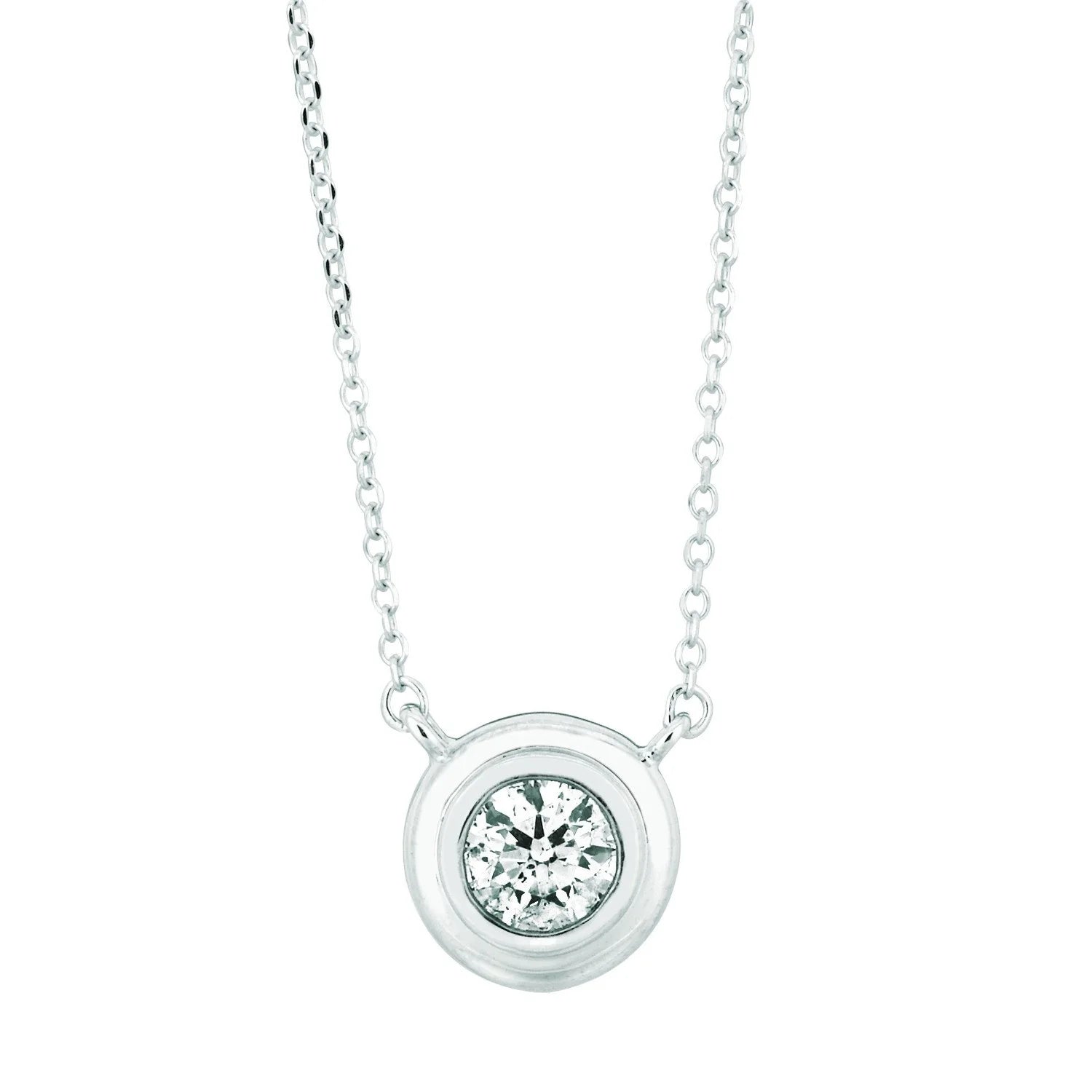 Solitaire Real Diamond Pendant Bezel Necklace 0.50 Carat White Gold 14K