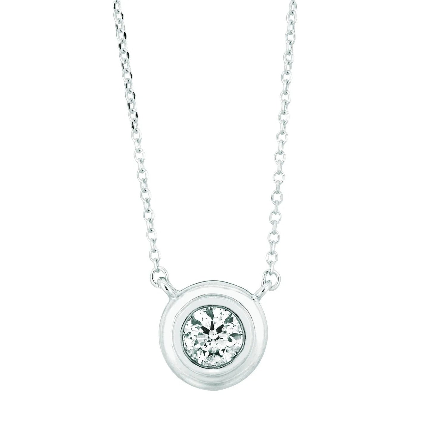 Solitaire Real Diamond Pendant Bezel Necklace 0.50 Carat White Gold 14K