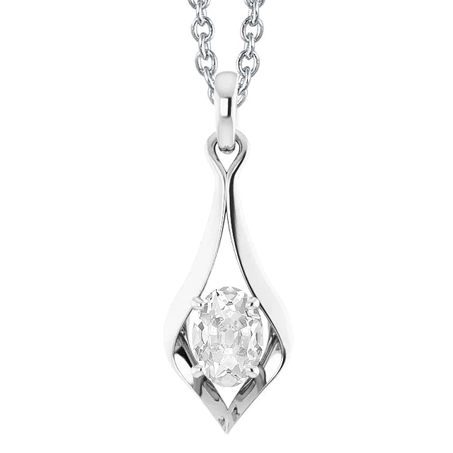 Solitaire Real Diamond Pendant Oval Old European 2 Carats Slide With Bail