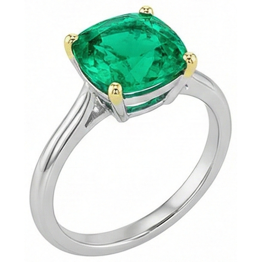 Earth-Mined Fine Emerald Colored Stone Ring 3.50 ct 14K Two Tone Gold – front view