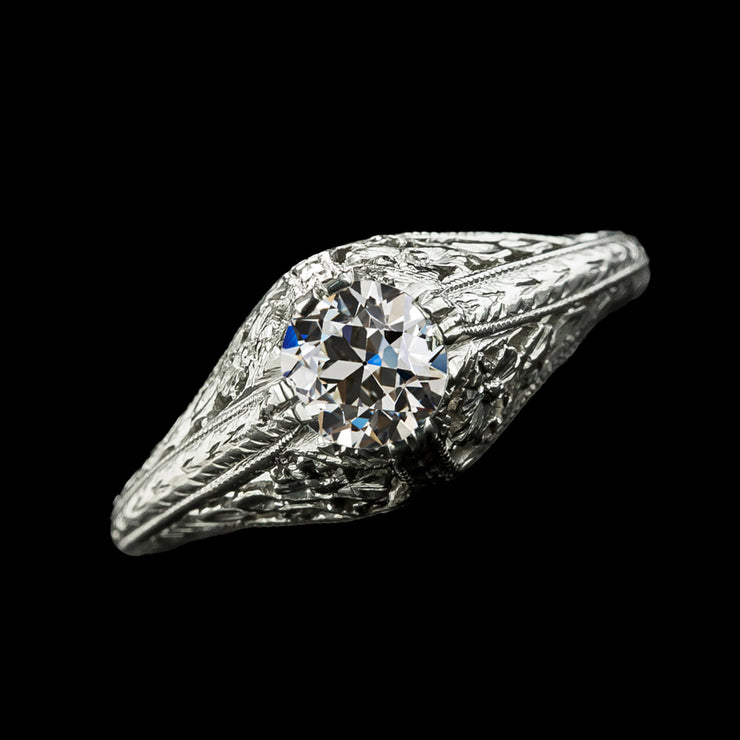 Solitaire Ring Natural Old Cut Round Diamond Antique Style 1.50 Carats Milgrain