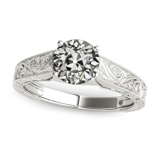 Solitaire Ring Natural Old Miner Diamond Prong Vintage Style Filigree 2 Carats