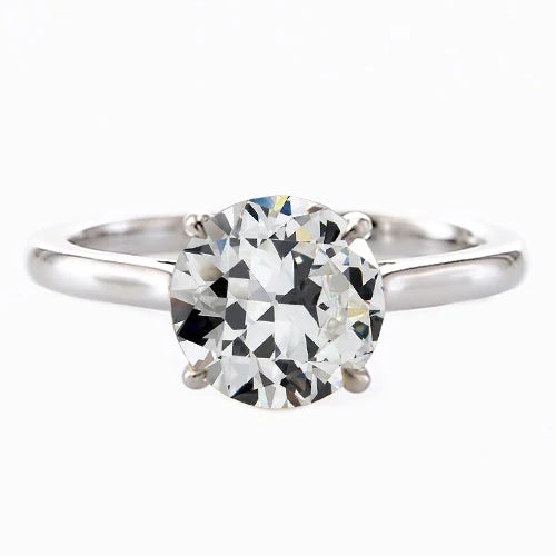 Solitaire Ring Old Cut Round Real Diamond 14K Whte Gold Jewelry 2 Carats