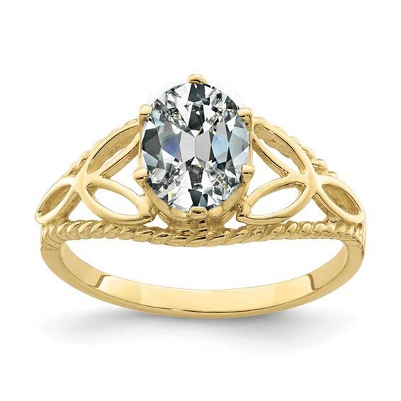 Solitaire Ring Oval Old Cut Natural Diamond Trinity Knot Rope Style 3 Carats
