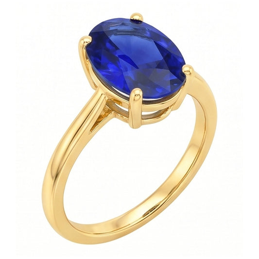 Solitaire Ring Oval Shaped Sri Lankan Sapphire 2 Carats Yellow Gold