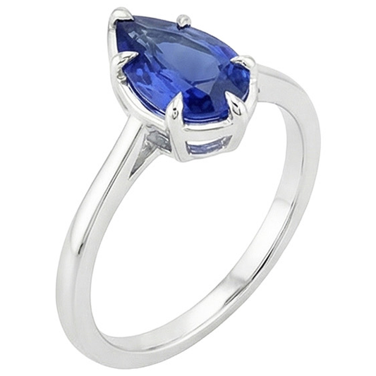 natural pear sapphire 2.50ct ring close up detail