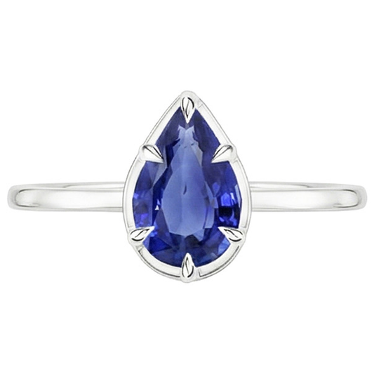 natural pear sapphire 2.50ct ring profile view